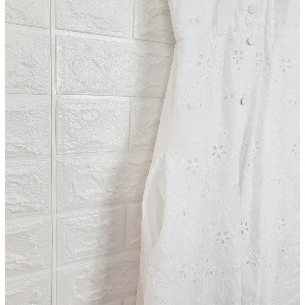 LA LIGNE Eyelet Broderie Midi Dress | White | S
